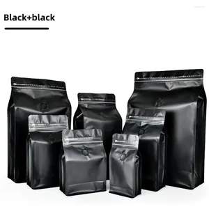 Storage Bags 100pcs Matte Black Coffee Bean Powder Packaging Flat Bottom Bag With Valve And Zipper 250g 500g Aluminum Foil Food