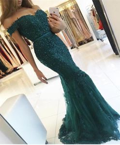 Emerald Green Elegant Appliques Evening Dresses 2019 Robe de Soiree Pärled Crystal Prom Gowns Backless Sweatheart Mermaid Vestido 9528978