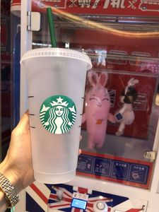 Stanleliness Starbucks 24oz/710ml Plastic Tumbler Reusable Clear Drinking Flat Bottom Cup Pillar Shape Lid Straw Mug Bardian 10pcs More than 30 pieces free DHL RWG1