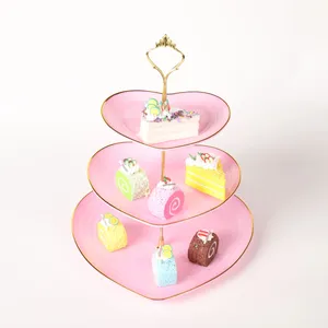 Party Supplies Plastic 3-layer Tray Holder Dessert Cupcake For Parties Weddings Candle Light Dinners (hearts)