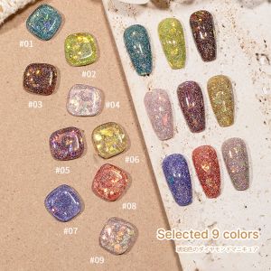 Klänningar 9Colors/Set Glitter Shining Amber Diamond Nail Gel Set Japanese Nail Gel Polish Kit för manikyruppsättningar med UV -penna