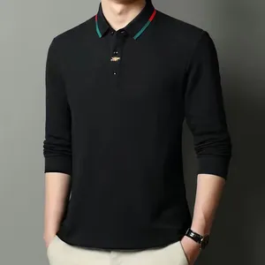 Tasarımcı Marka Moda Polo Gömlek% 100 Pamuklu Siyah Erkekler Koreli Nakış Gündelik Uzun Kollu Yüksek Uç Üstler Erkekler 2024