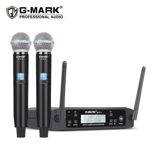 Mikrofoner Mikrofon Trådlös GMARK D4 Professional 2 -kanaler UHF System Dynamisk MIC Automatisk frekvens 80m för partiets värdkyrka