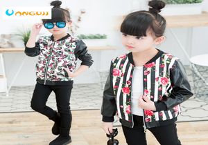 Girls Leather Coat Children039S Fashion Pu Jacket 39 år Flickor Runda halstryck Flowers Camouflage Artificial Kids Outwea5580774