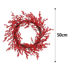 Decorative Flowers Christmas Wreath Decorated With Red Berries Artificial Xmas Decor Hanging Ornament For Holiday House Wall Wedding Party