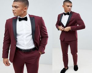 Vinho Red Mens Suits Wedding Groom Slim Fit Fits Smoking Formal Promsman Tuxedos Soites Casa de jaqueta personalizada Made Boys1258195