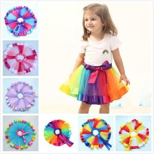 Rainbow color children bubble skirt girls lace princess skirt pettiskirt ruffle ballet perform dance skirt T3I01976313937