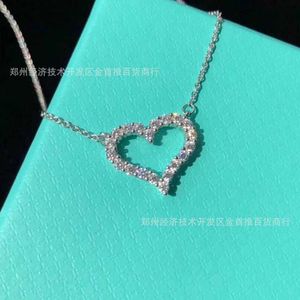 Designer Brand Tiffays Full Diamond Love Necklace Heart Shaped Hollow Pendant 925 Silver Female