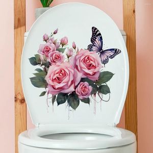 Bakgrunder 30 30 cm Creative Pink Rose Flower Fjäril Toalettklistermärke Badrum Hem Dekorativt lock Tryckt MS4371