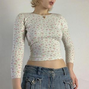 Camisetas femininas Grunge Y2K Top Mulheres de Roupa Estética de Roupa de Lda Floral Round Round Round Fairycore Roupas Streetwear