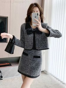 Two Piece Dress Womens elegant chic perfume Y2K suit bow jacket and skirt two-piece winter vintage wool dance party warm fabricC240407