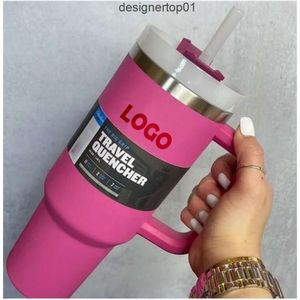 Stanlei mit Rose Pink 40 Unzen Tassen Becher mit Griff isoliertem Becher Frosted White Deckel Stroh Edelstahl Kaffee Termos Tasse bereit, DHL GG1 DQXF zu versenden