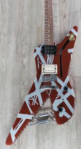 Edward Van Halen Striped Series Satin Urethane Burgundy Silver Stripes Electric Guitar Chrome Eye Hooks w Turnbuckles Brai9545770