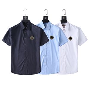 Camisa de camisa de vestido masculino Camisa de negócios com ajuste esbelto elástico, versátil, camisa de manga curta masculina e não ativa em todos os estações em tecido sedoso