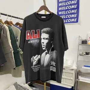 Men's T-Shirts High Street Black Ali Legend Boxer T Shirt Best Quality Summer Mens Womens Digital Print Character T Shirt Tops J240402