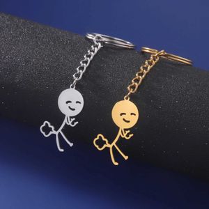 Keychains Lanyards Teamer 2024 Trend Farting Stickman Women Men New Funny Stainless Steel Bag Car Key Pendant Couple Trinket Gift Keyring Q240403