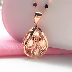 Chains Shining Swayings Flower Piece Water Drop Pendant Classic Necklace With Plated 14K Rose Gold Jewelry Gift