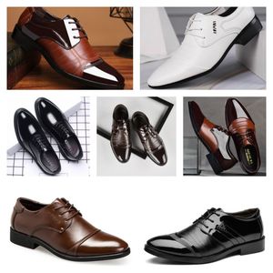 2024 Designer Multi style leather men's black white casual shoes, large-sized business dress pointed tie up wedding shoe