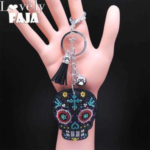 Keychains Lanyards Death Skull Tassel Keyring Bag Accessories Crystal Water Diamond Alloy Keychain Punk Car Jewelry Gift K2874S03 Q240403