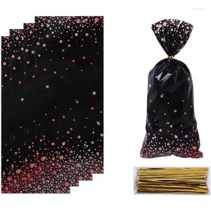 Present Wrap 50 PCS Black Rose Gold Plastic Foil Dot Cellophane Candy Treat Påsar med Golden Twist Ties för pensionsfestförsörjning