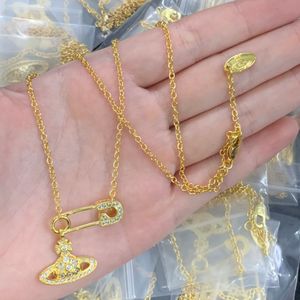 NEW designed Mini bas relief pendant necklace Saturn women crystal-encrusted orb safety pin motif Wedding jewelry sets Designer Jewelry N0250