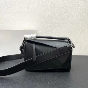 Designer -Tasche All Black geprägte Einzelfarben -Puzzle -Schema Echtes Lederhandtasche Schulter Eimer Frau Taschen Clutch Totes Crossbody Geometrie Patchwork -Geldbörsen