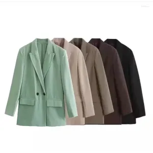 Women's Suits Women Blazer Coat Lapel Vintage Double Breasted Loose Fitting Long Sleeve Solid Color 2024 Female Office Outerwear