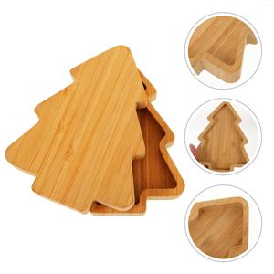 Plates Christmas Tree Tray Dessert Bamboo Dinner Nuts Creative Dish Cutlery