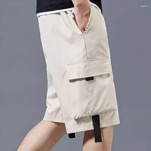 Mens Shorts Chiao Brand Original Ribbon Decoration Big Pocket Overalls Cropped Men Thin Straight Tube Loose