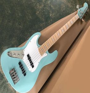 Синяя левая 5 -струнная электрическая бас -гитара с активным грифом с помощью блок с жемчужным INLAY7008884