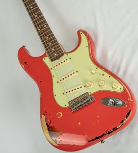 Çin Yaptı Özel Mağaza Michael Landau Relic Elektro Gitar Yaşlı Kalıntı Strats Fiesta Kırmızı Vintage Gitar Parts3553060