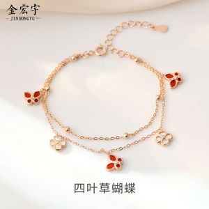 Clover Butterfly Women's Pure Sier Forest Fashion Versatile Small Fresh Internet Red Double Layer Bracelet Handicraft