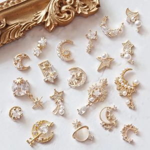 10pcs/lot 3D Star Moon Unicorn Alloy Nail Art Zircon Pearl Crystal Metal Manicure Nails Accesorios Supplies Decorations Charms 240401