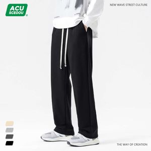 Acu Men's Wear | 2024夏の新しいソリッドカラーハンギングガードパンツルーズファッションブランドストレートレッグカジュアルスポーツアイスシルクパンツ男性用