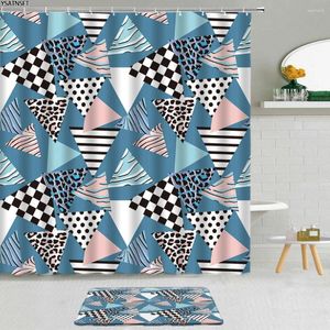 Shower Curtains 2Pcs Modern Geometric Pattern Curtain Simple Black White Stripes Non-Slip Bath Mat Bathroom Cloth Set Washable