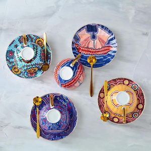 Cups Saucers Top Grade Bohemian Retro Luxury Coffee Tazas Chip Scented Tea Cup Cafe Copos Beautiful Colour Decoration Bardak Tasse Xicaras