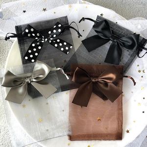 Bolsas de joalheria 10pcs/lote arco nó malha de tração de tração Bolsas de organza presente de embalagem requintada de casamento por atacado presente