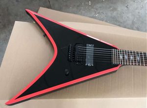 Shop personalizzato Rich Flying V Red Stripe Black Electric Guitar Floyd Rose Tremolo Bridge Whammy Bar Diamond Phombus Inlay Black HA1981016