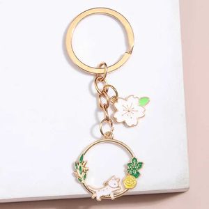 Schlüsselanhänger Lanyards süße Emaille Schlüsselbund Katzen Zitronenblütenschlüssel Ring Tierketten für Frauen Mädchen Handtasche Accessorie Diy Schmuck Freundschaft Geschenke Q240403