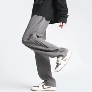 Erkek pantolon yaz ince bölüm buz ipek örtülü küçük batı pantolon geniş bacak ince rahat gevşek kravat şerit