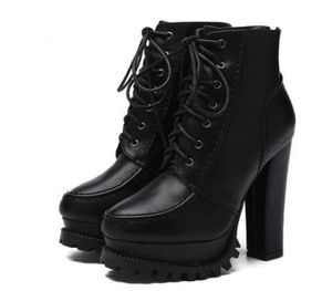 Fashion Women Gothic Boots Lace Up Ankle Boots Platform Punk Shoes Ultra Very High Heel Bootie Block Chunky Heel size 34392805470