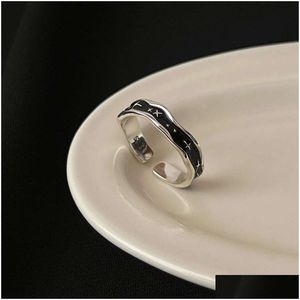 Полосы колец винтажный черный агат любовь сергментированное упругое веревочное кольцо крутое стиль.