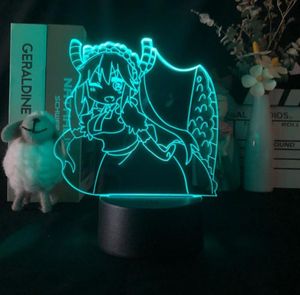 3D LED em branco acrílico Night Light Miss Kobayashi Dragon Maid Maid