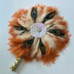 Dekorativa figurer Custom African Wedding Hand Fan med Feather DIY Abanico de Mano Paljett Handgjorda brud PO Prop Favor