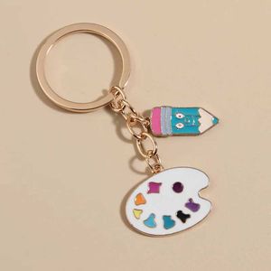 Keychains Lanyards söta emalj Keychain Palette Pencil Key Ring Painter Chains Artist Gifts For Women Men Handbag Accessorie Handgjorda smycken Q240403