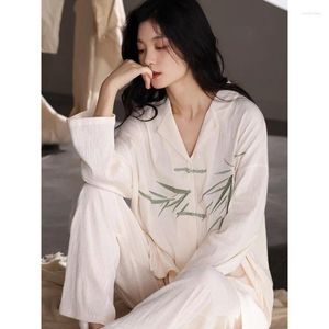 Frauen Nachtwäsche Chinese Retro Casual Pyjamas Frauen Frühling und Herbst Süße, einfarbige faule Langarmhose Home Anzug