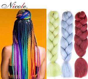 Nicole 24 polegadas omber jumbo traidora cabelo de crochê novo estilo macio kanekalon fieber blackpurpleblue cor arco -íris cabelos sintéticos ext2938694