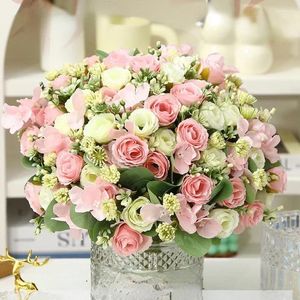 Decorative Flowers Silk Roses Hydrangea Bouquet Artificial Green Plant Auditorium Decoration Fake Flower Simulation Purple Blue Rose Floral