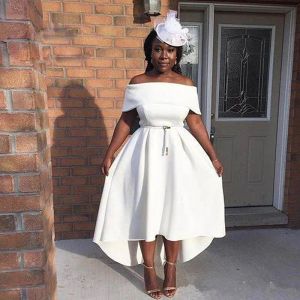 Elbiseler Beyaz Güney Afrika Prom Gowns Yüksek Düşük Bileau Kısa Kollu Gece Elbise Aline Basit Özel Yapımı Vestidos de Noiva Ucuz