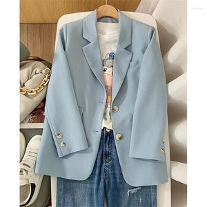 Frauenanzüge Anzug Jacke für Frauen 2024 Frühling Herbst Koreanische Version Loose Casual Two Button Hell Blue Coat Casaco Feminino